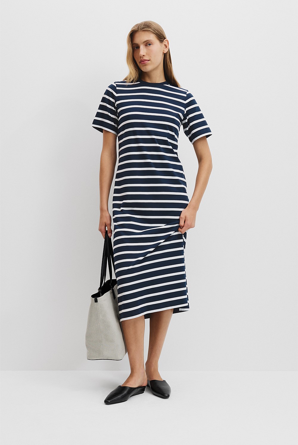 Australian Cotton Stripe Midi T-Shirt Dress