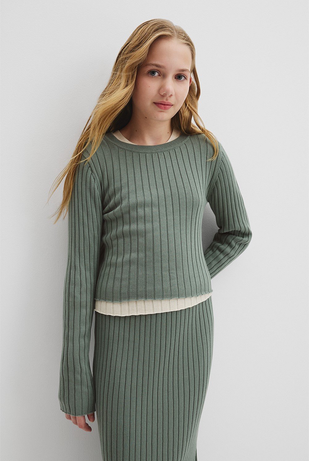 Teen Organically Grown Cotton Rib Knit Long Sleeve Top