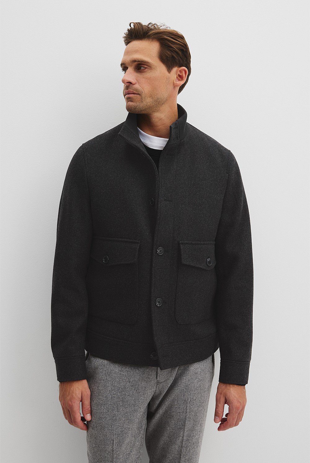 Recycled Wool Funnel Neck Jacket