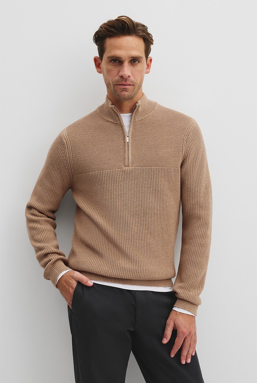Cotton Wool Rib Half Zip Knit