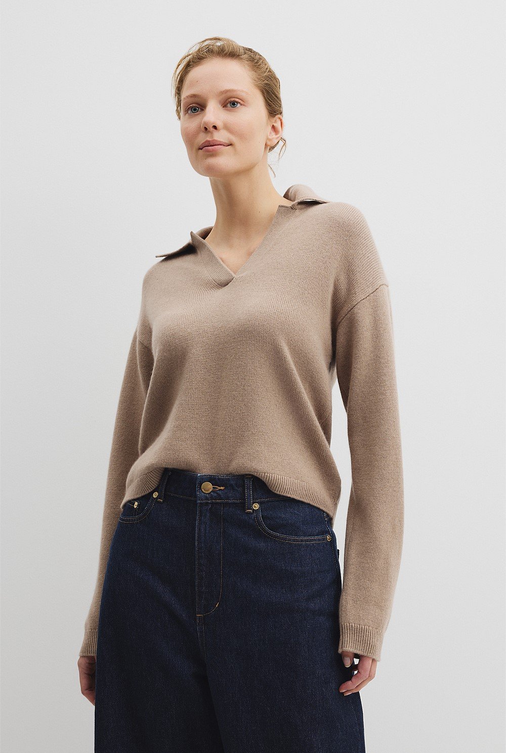 Cotton Cashmere Collared Knit Sweater