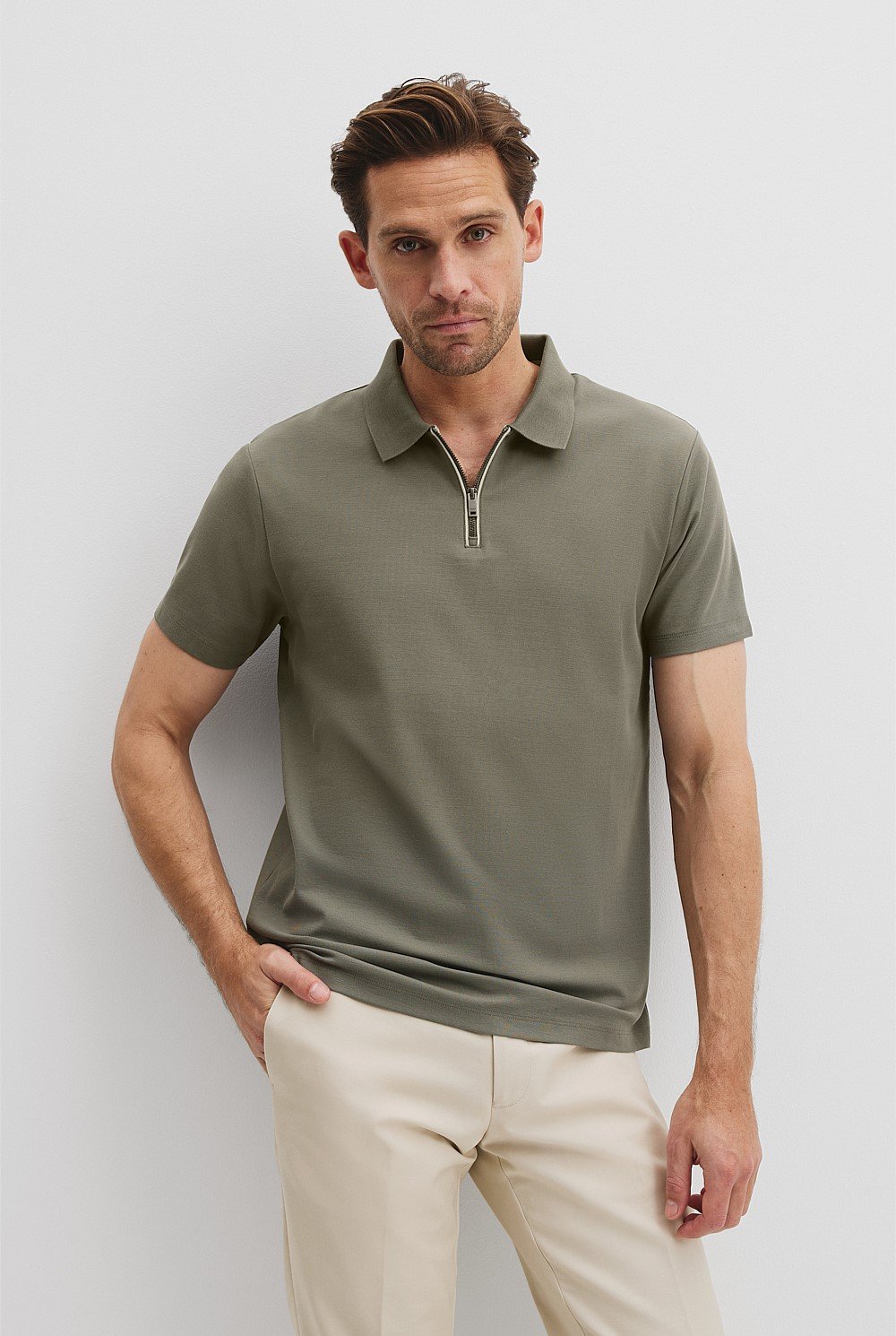 Mercerised Cotton Pique Zip Polo