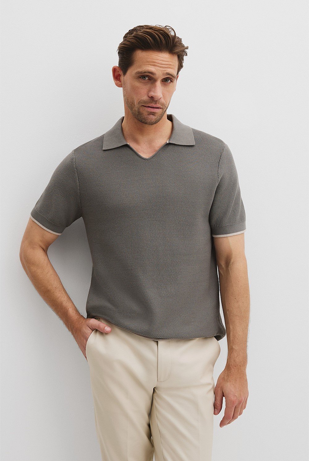 Australian Cotton Textured V-Neck Neck Polo