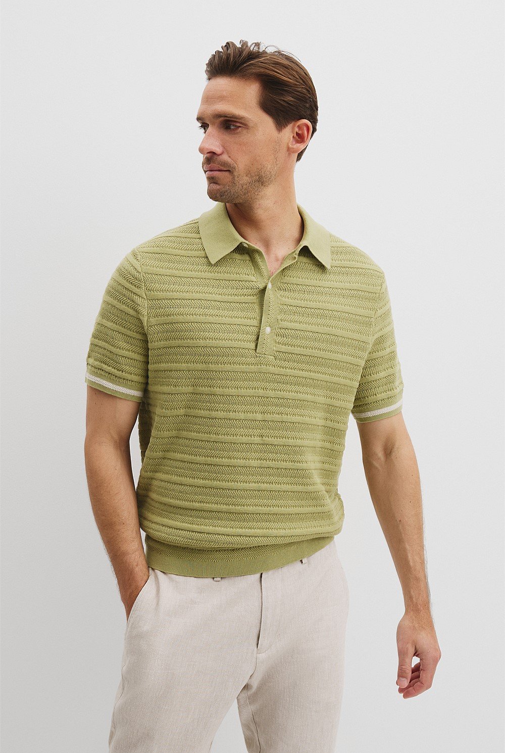 Australian Cotton Short Sleeve Textured Knit Polo