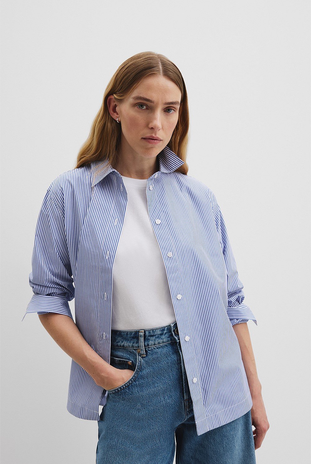 Organically Grown Cotton Stripe Poplin Shirt