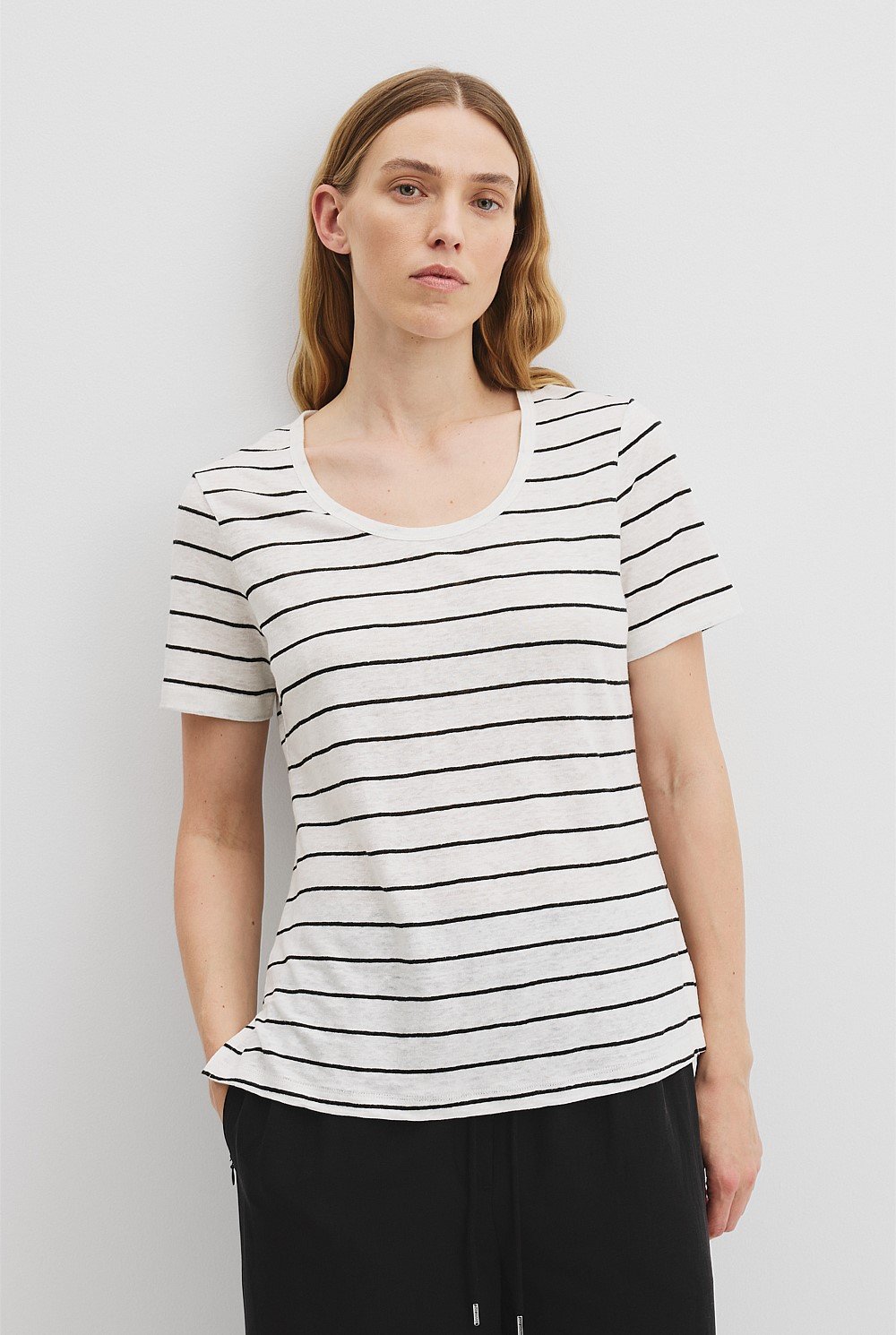 Organically Grown Linen Stripe Scoop Neck Tank