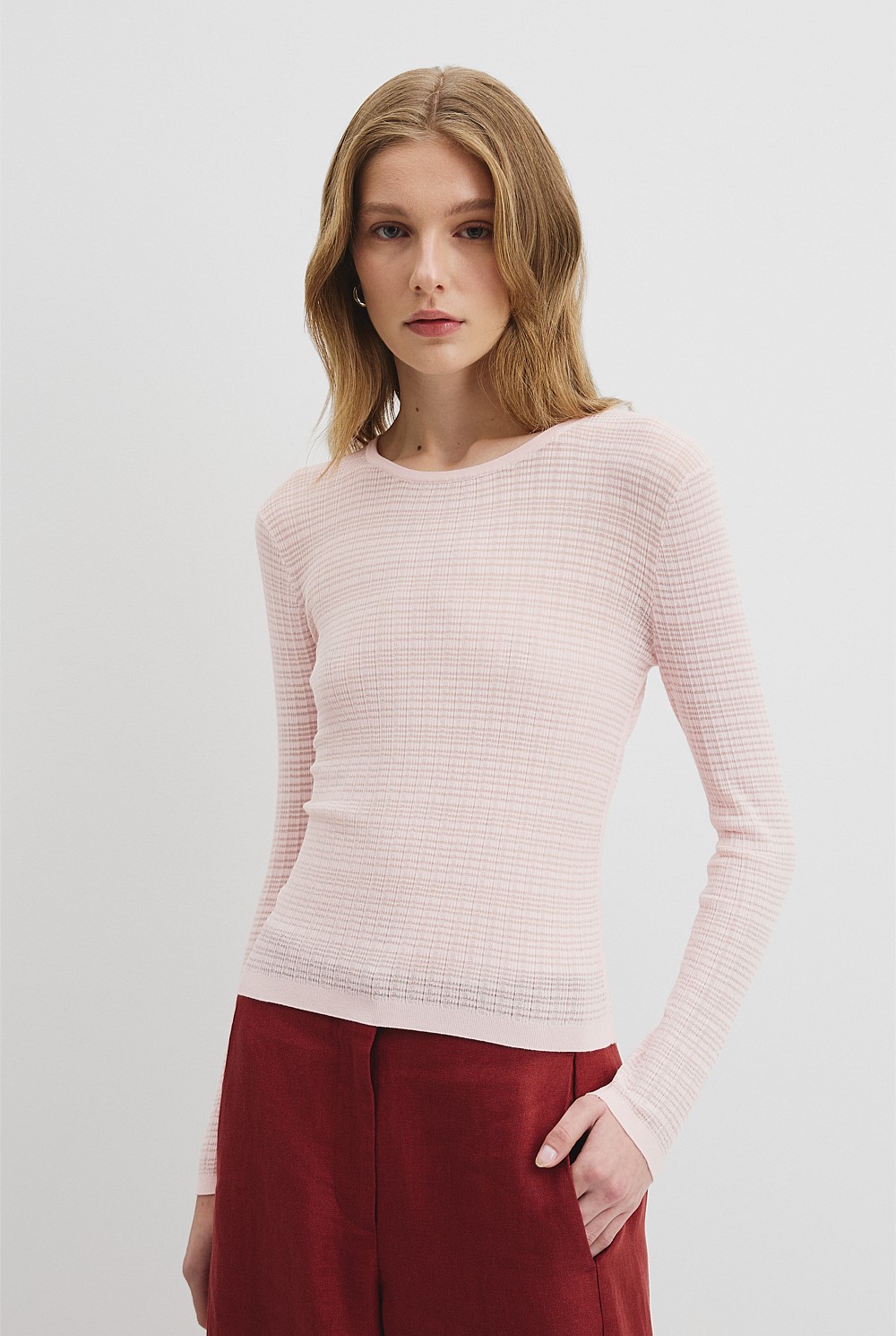 Mesh Long Sleeve Knit Top