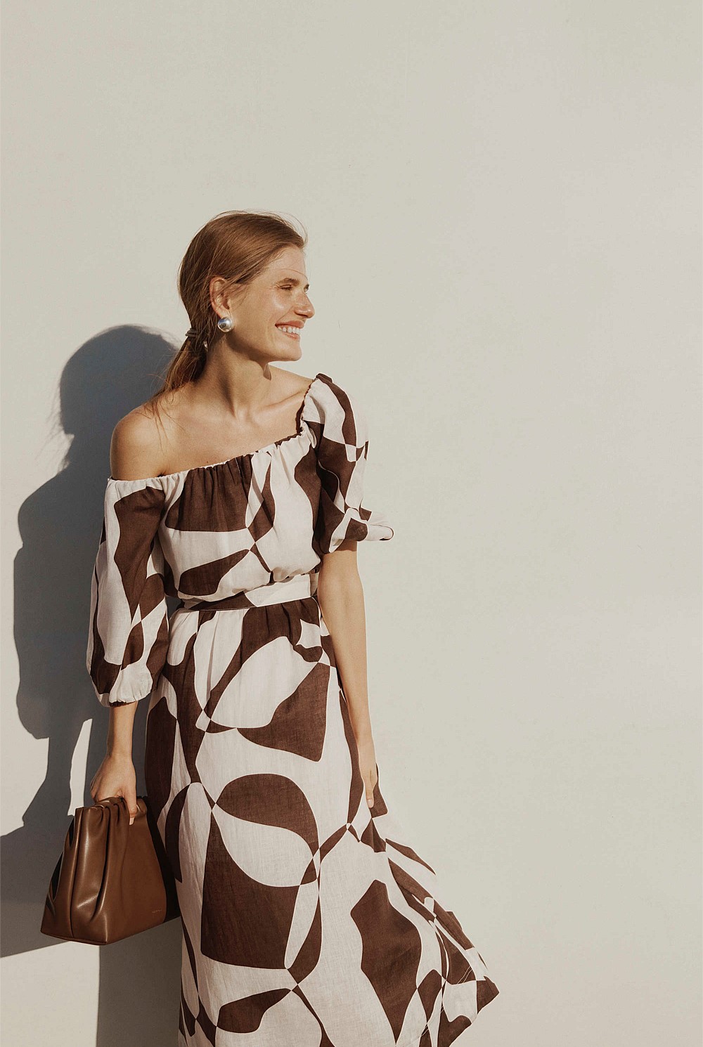 Linen Off-Shoulder Midi Dress