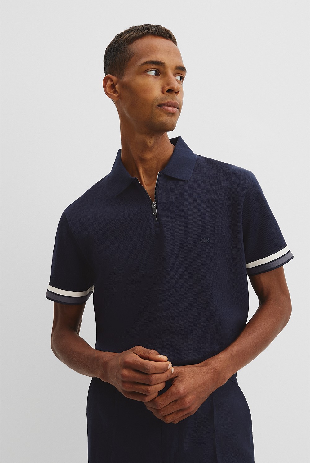 Tipped Cuff Textured Zip Polo