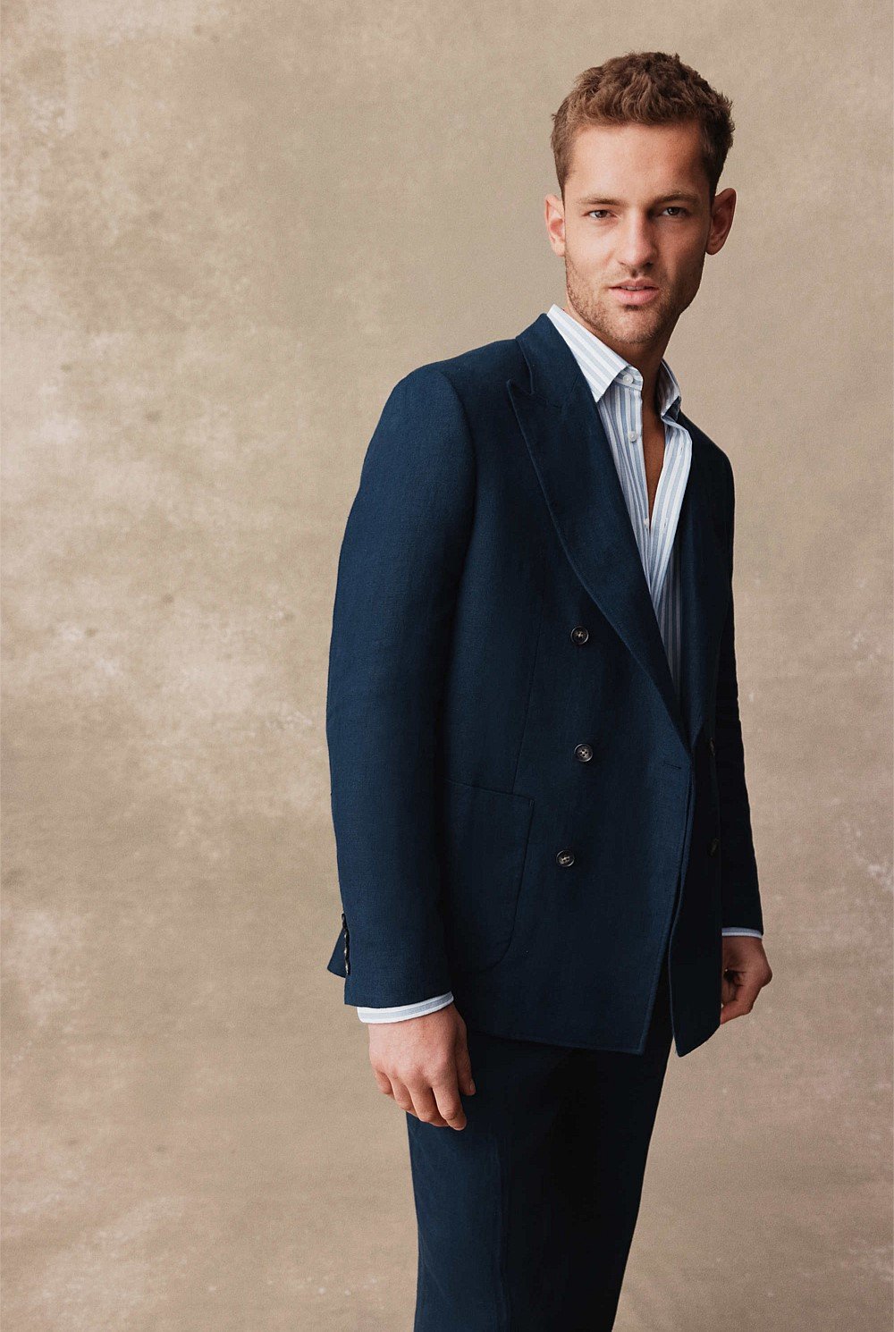 Regular Fit Linen Double Breasted Jacket