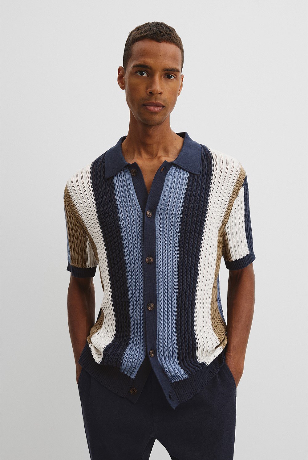 Oversized Australian Cotton Textured Stretch Knit Shirt