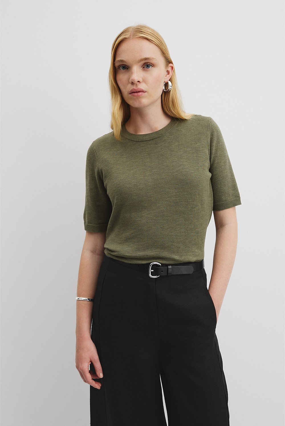 Organically Grown Cotton Linen Short Sleeve Knit T-Shirt