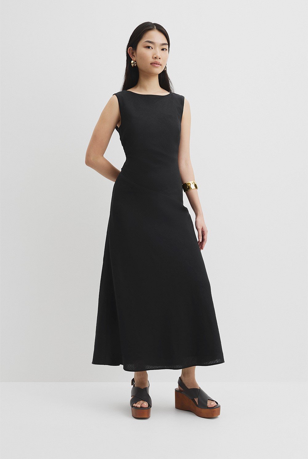 Organically Grown Linen Rouched Maxi Dress