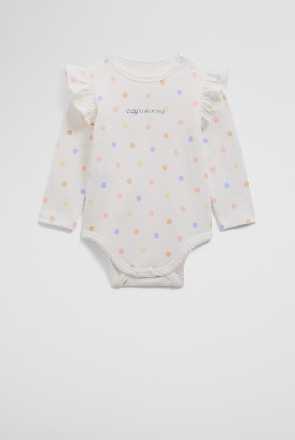 Organically Grown Cotton Frill Long Sleeve Logo Bodysuit