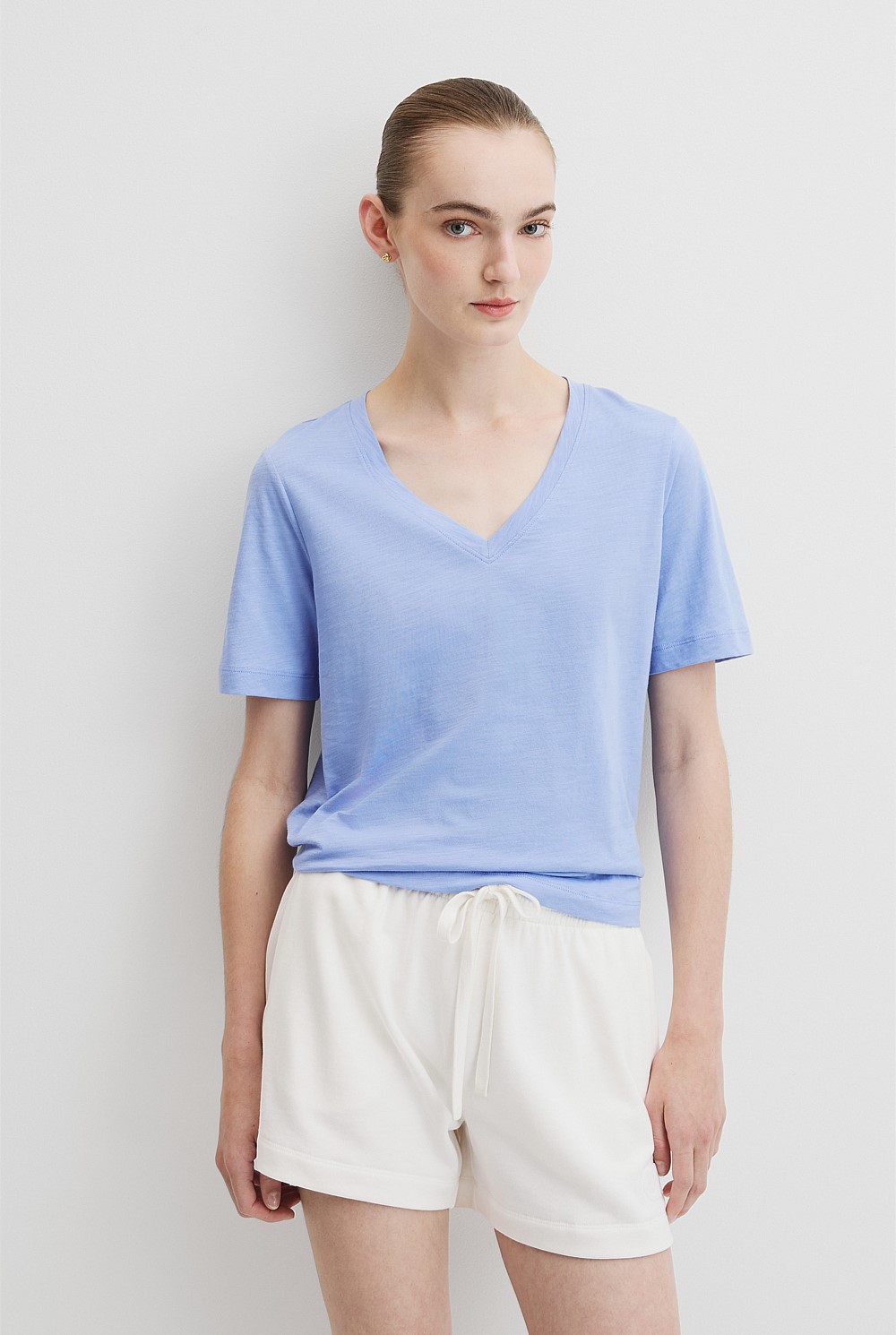 Australian Good Earth Cotton Short Sleeve V-Neck T-Shirt