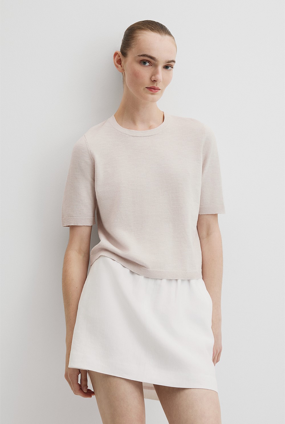 Organically Grown Cotton Linen Short Sleeve Knit T-Shirt