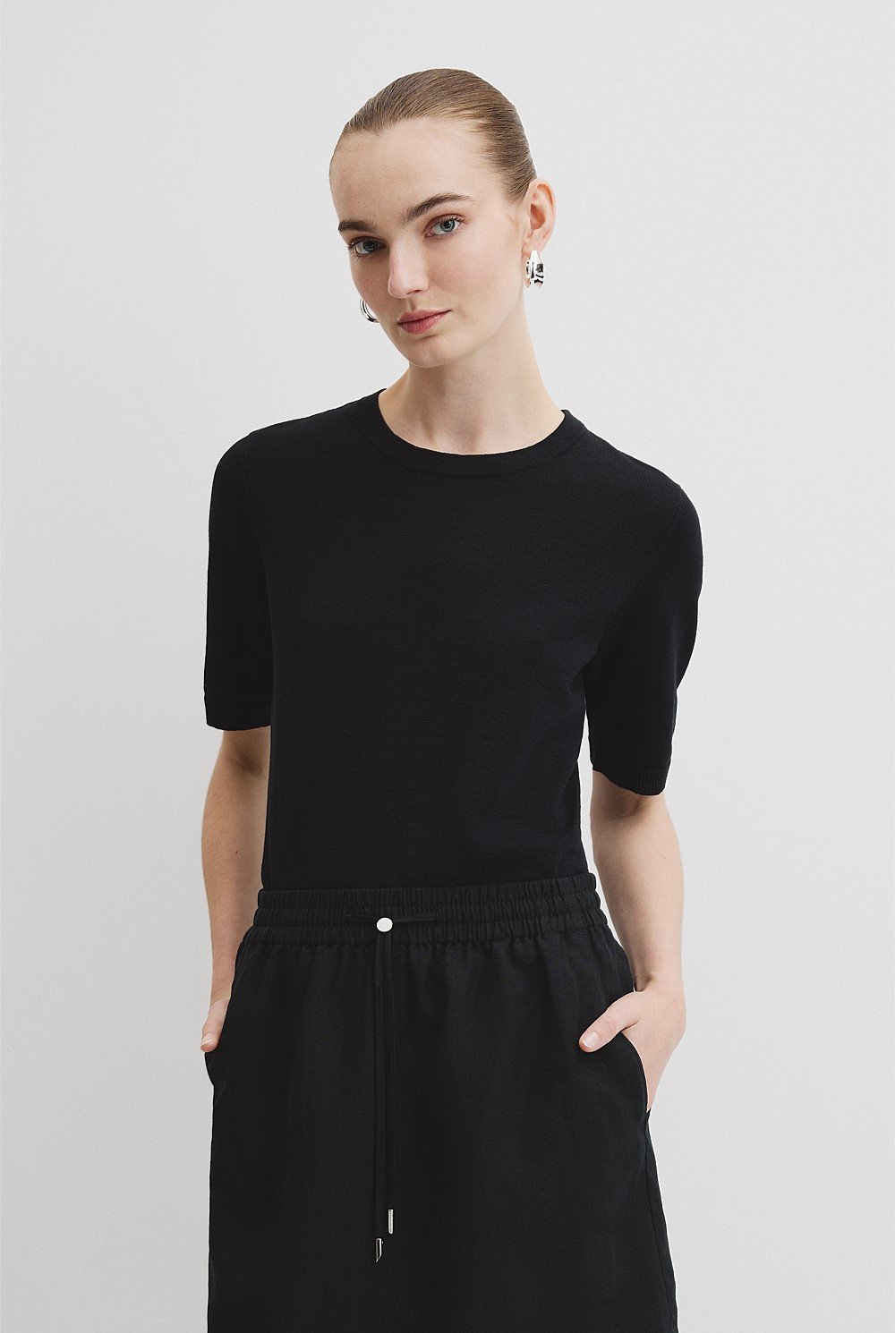 Organically Grown Cotton Linen Short Sleeve Knit T-Shirt