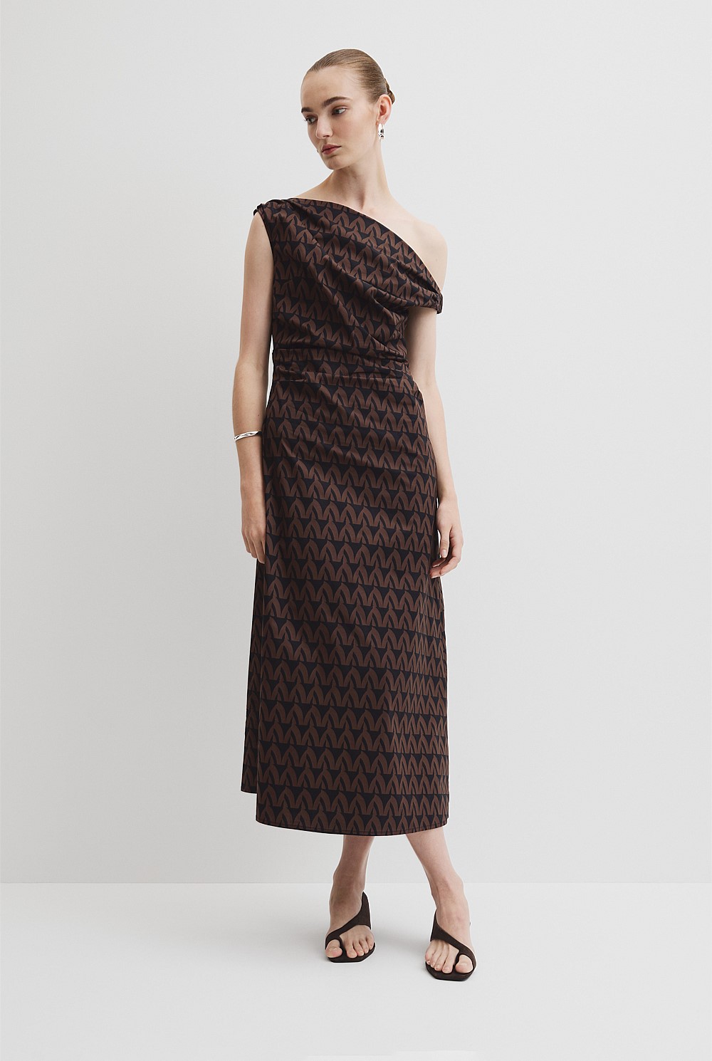 Print Off-Shoulder Midi Dress