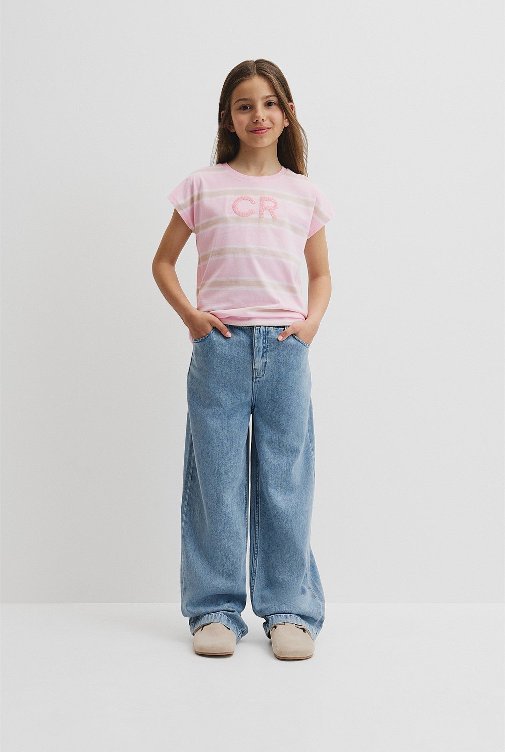 Organically Grown Cotton Stripe CR Sequin T-Shirt