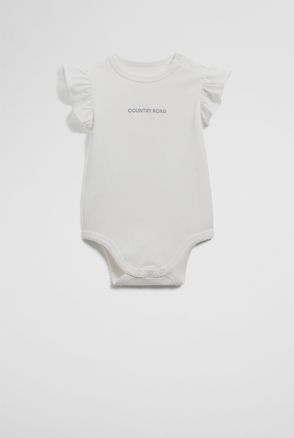 Organically Grown Cotton Blend Frill Short Sleeve Logo Bodysuit
