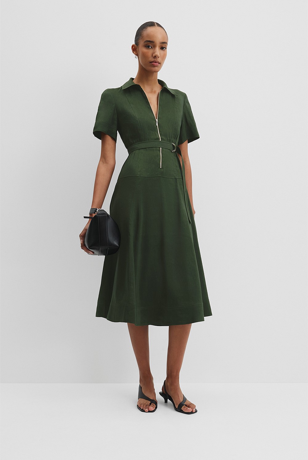 Organically Grown Linen Blend Drop Waist Shirt Dress