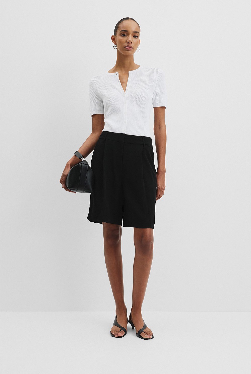 Waffle Short Sleeve Button Knit