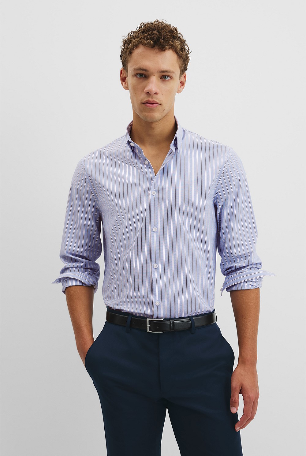 Long Sleeve Cotton Stretch Strap Shirt
