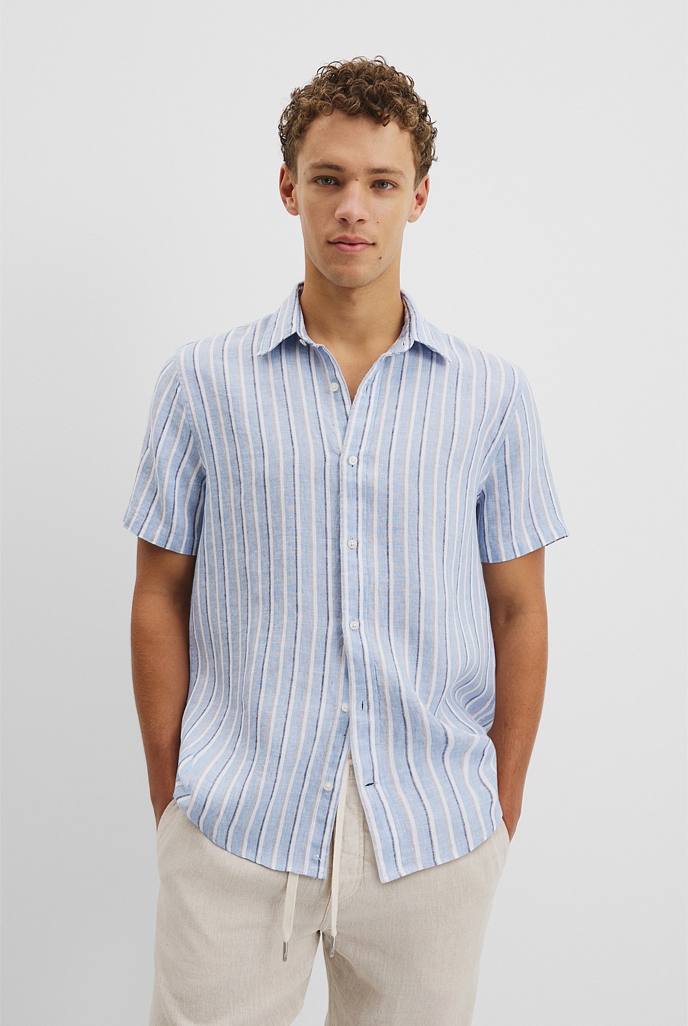 Organically Grown Linen Short Sleeve Regular Strap Shirt