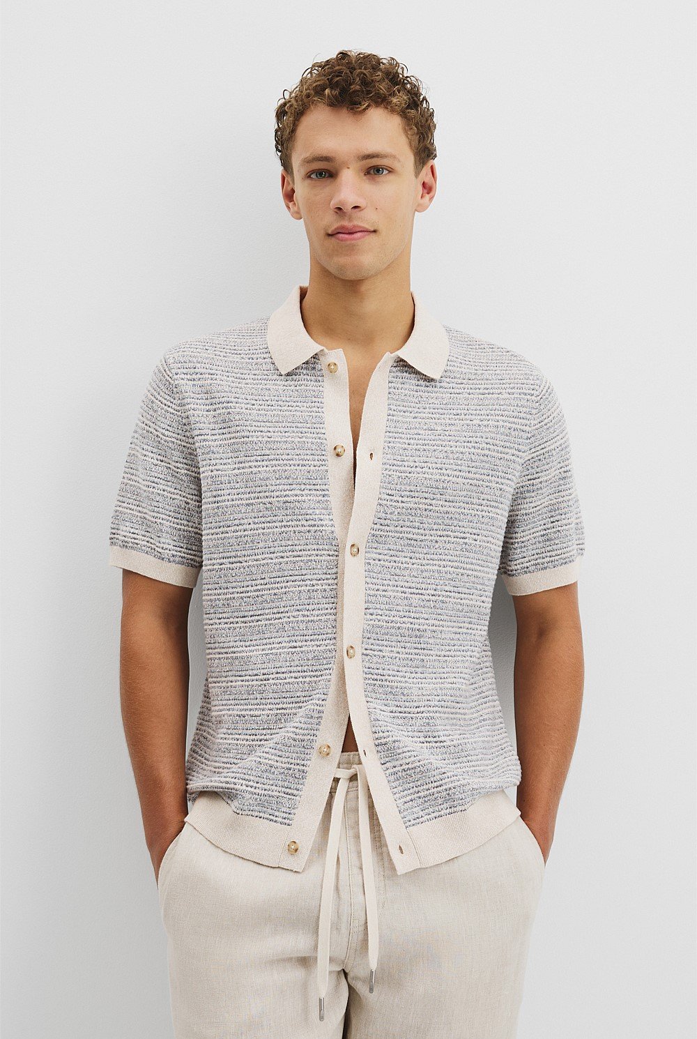 Cotton Linen Textured Strap Knit Shirt