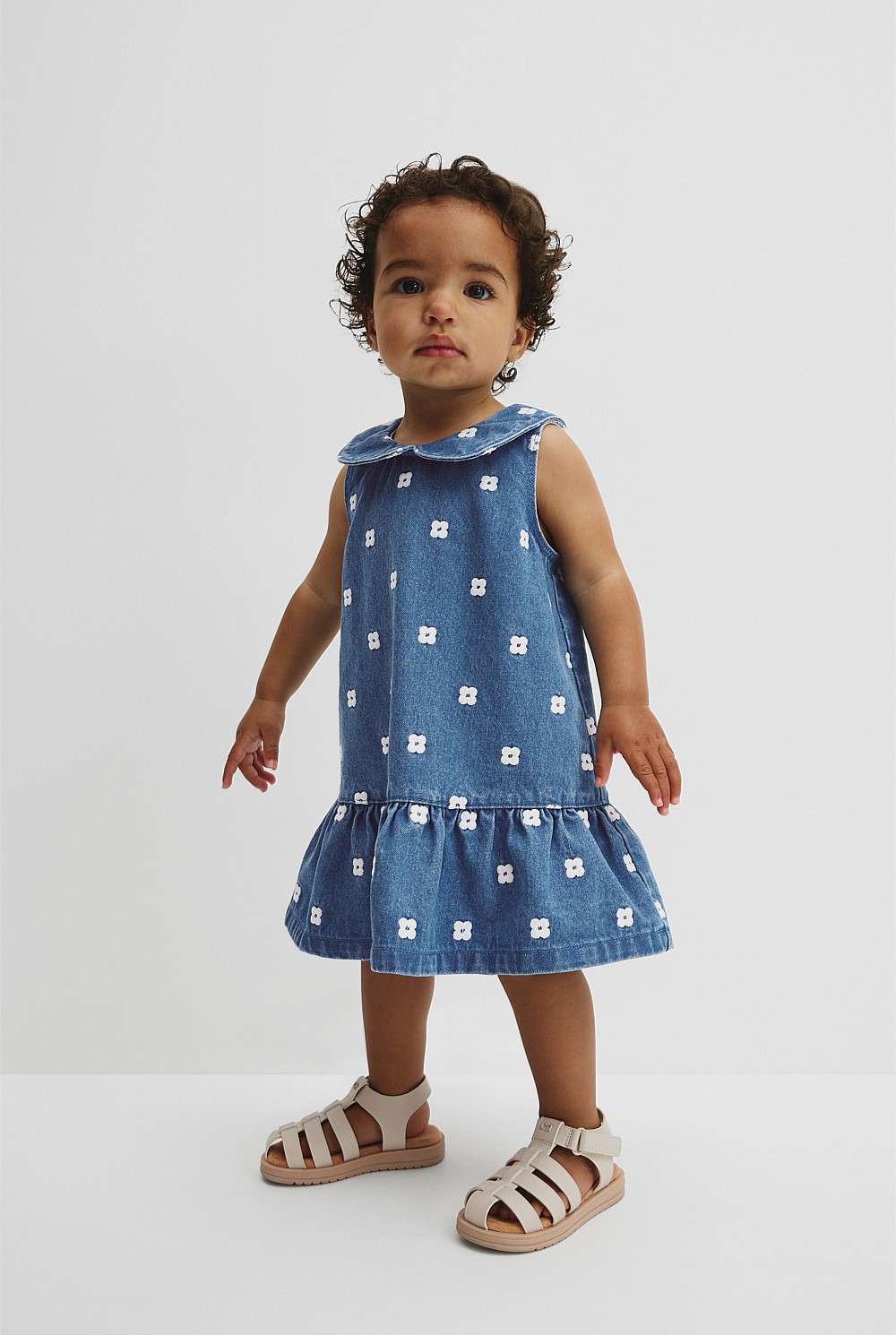 Spot Embroidered Denim Mini Dress