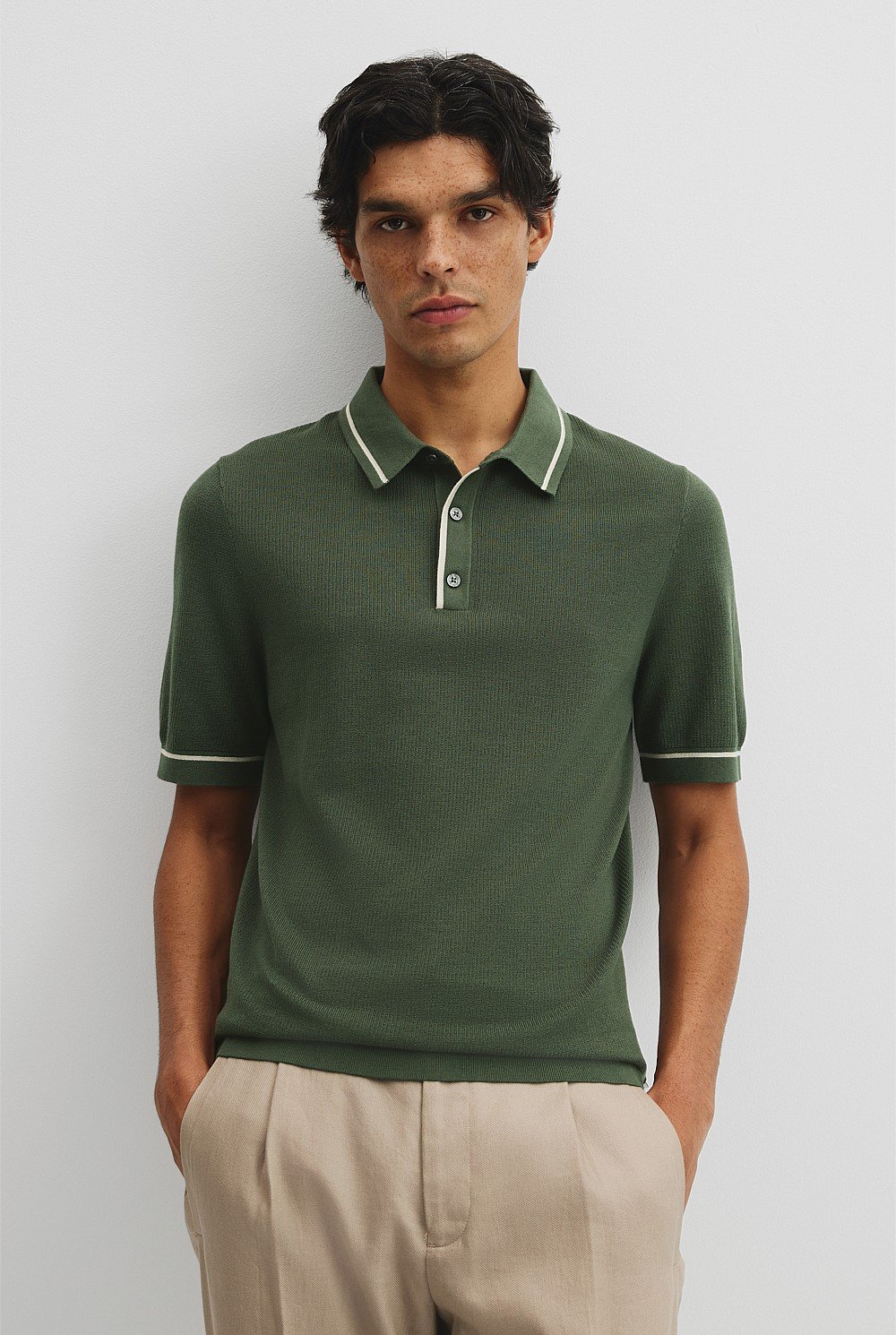 Australian Cotton Blend Silk Tipped Knit Polo