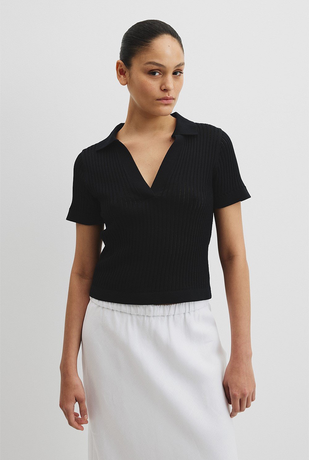 Organically Grown Cotton Sheer Rib Knit Polo