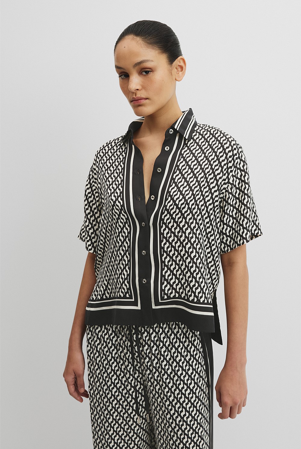 Print Short Sleeve Cupro Shirt