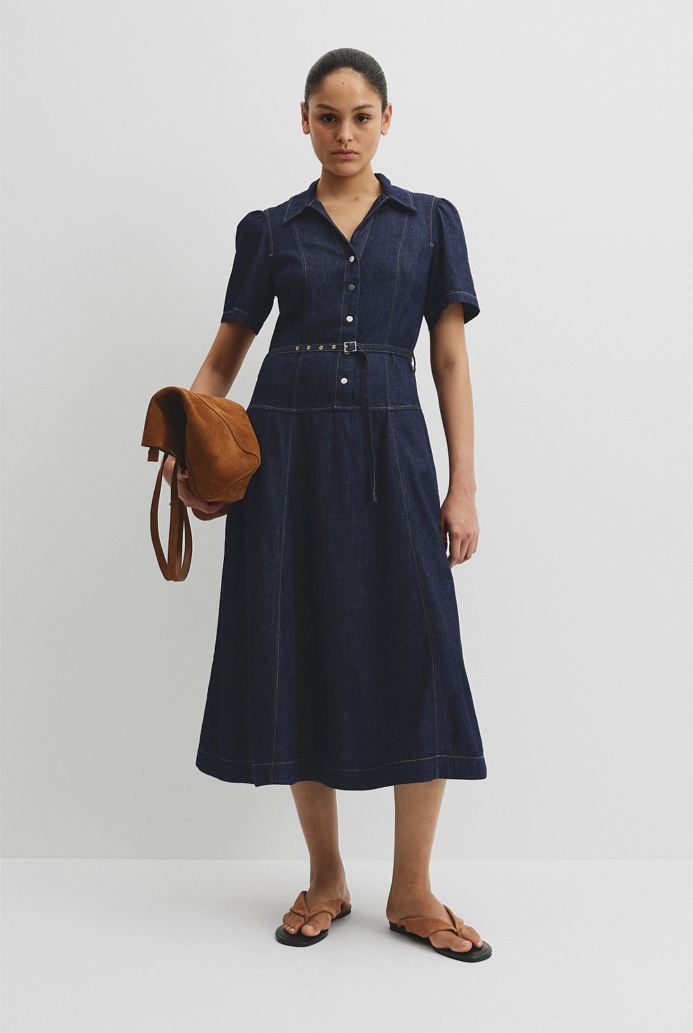 Half Placket Denim Dress