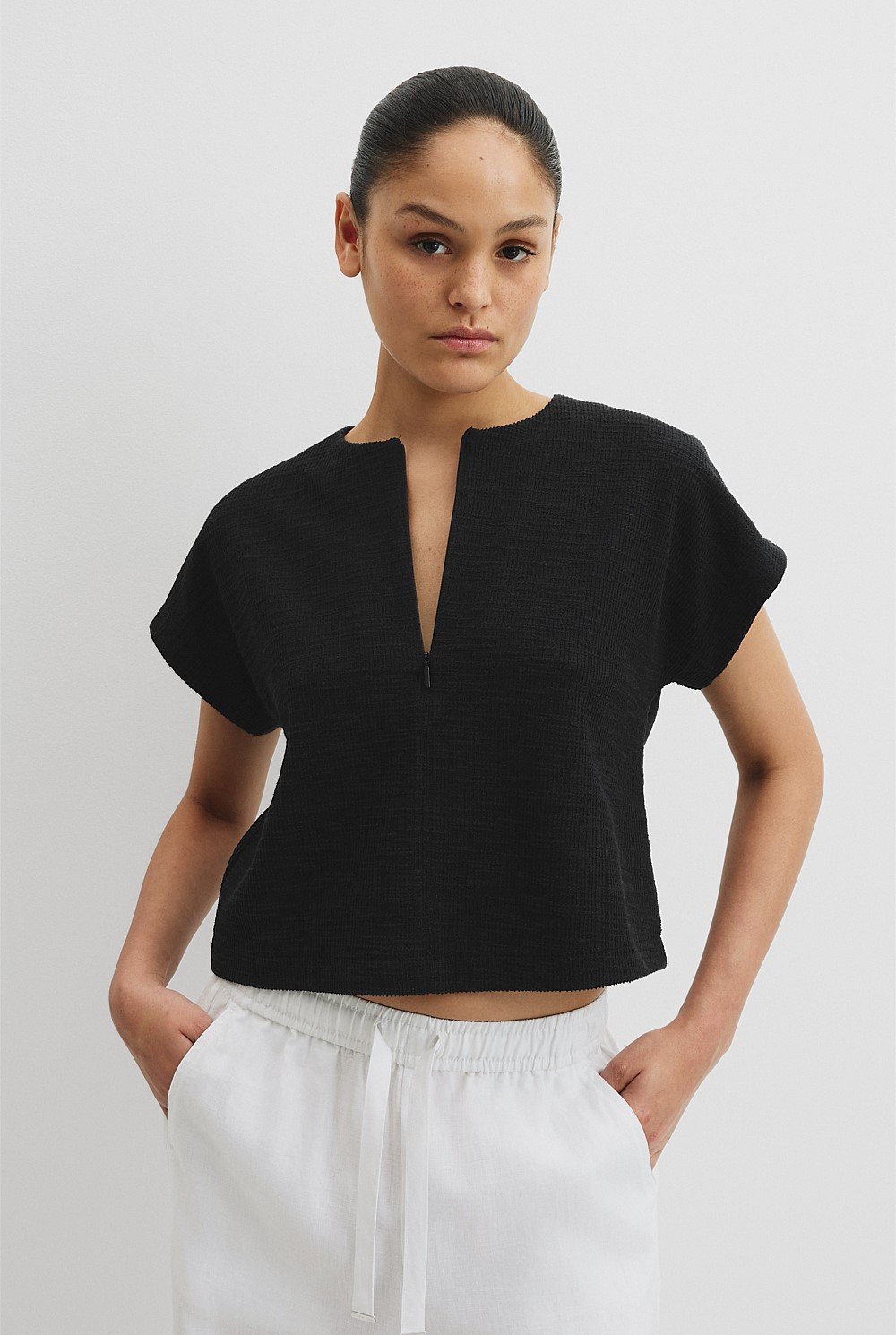 Texture Zip Neck T-Shirt