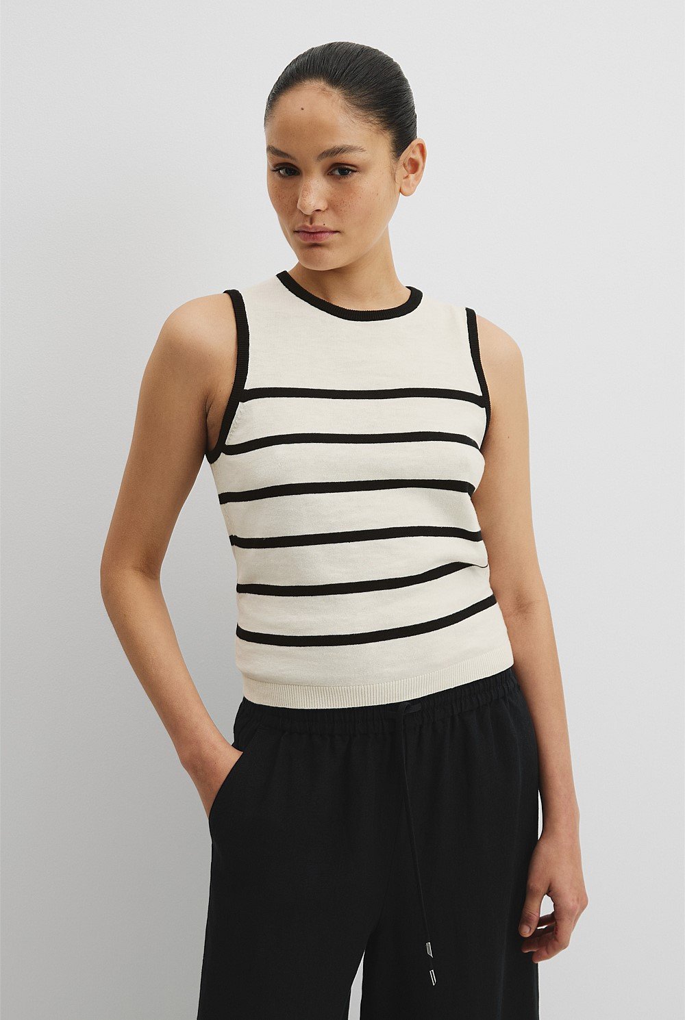 Organically Grown Cotton Linen Blend Stripe Tank