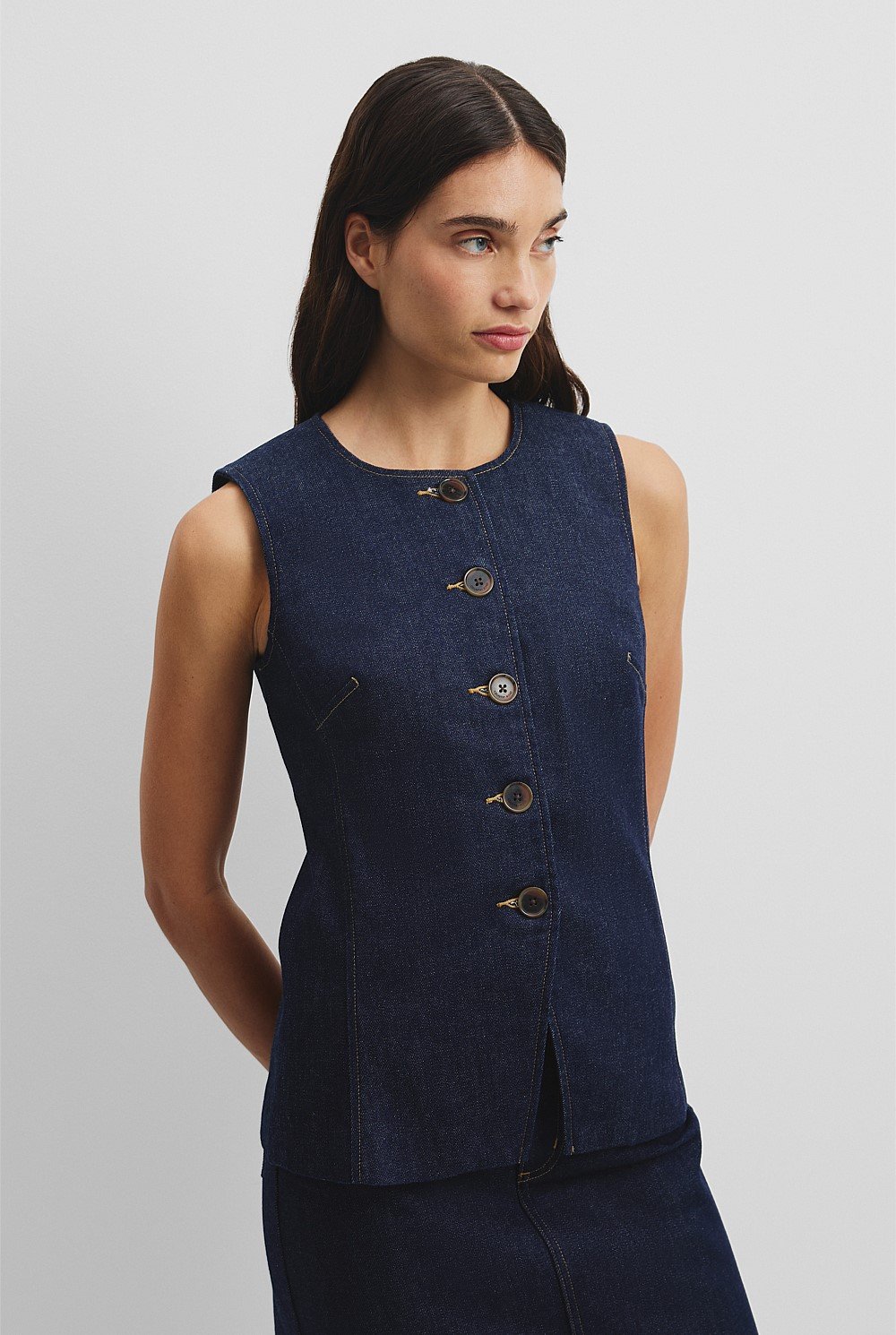 Recycled Cotton Denim Sleeveless Top