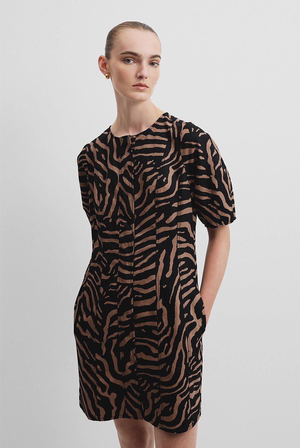 Australian Cotton Blend Print Panelled Mini Dress