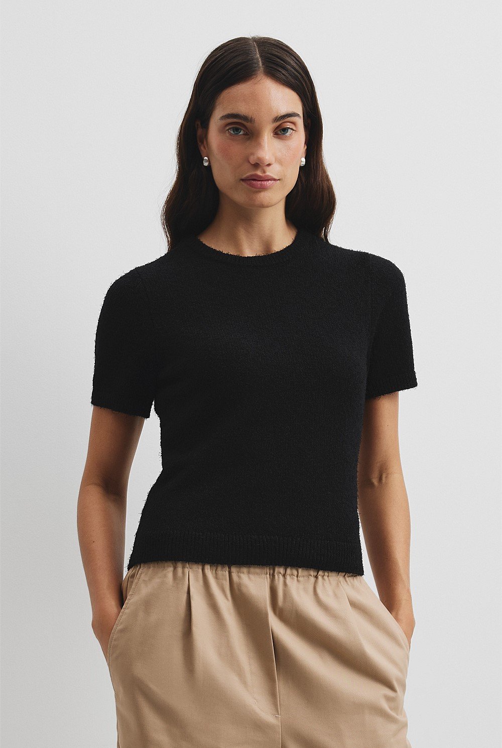 Australian Cotton Blend Boucle Knit T-Shirt