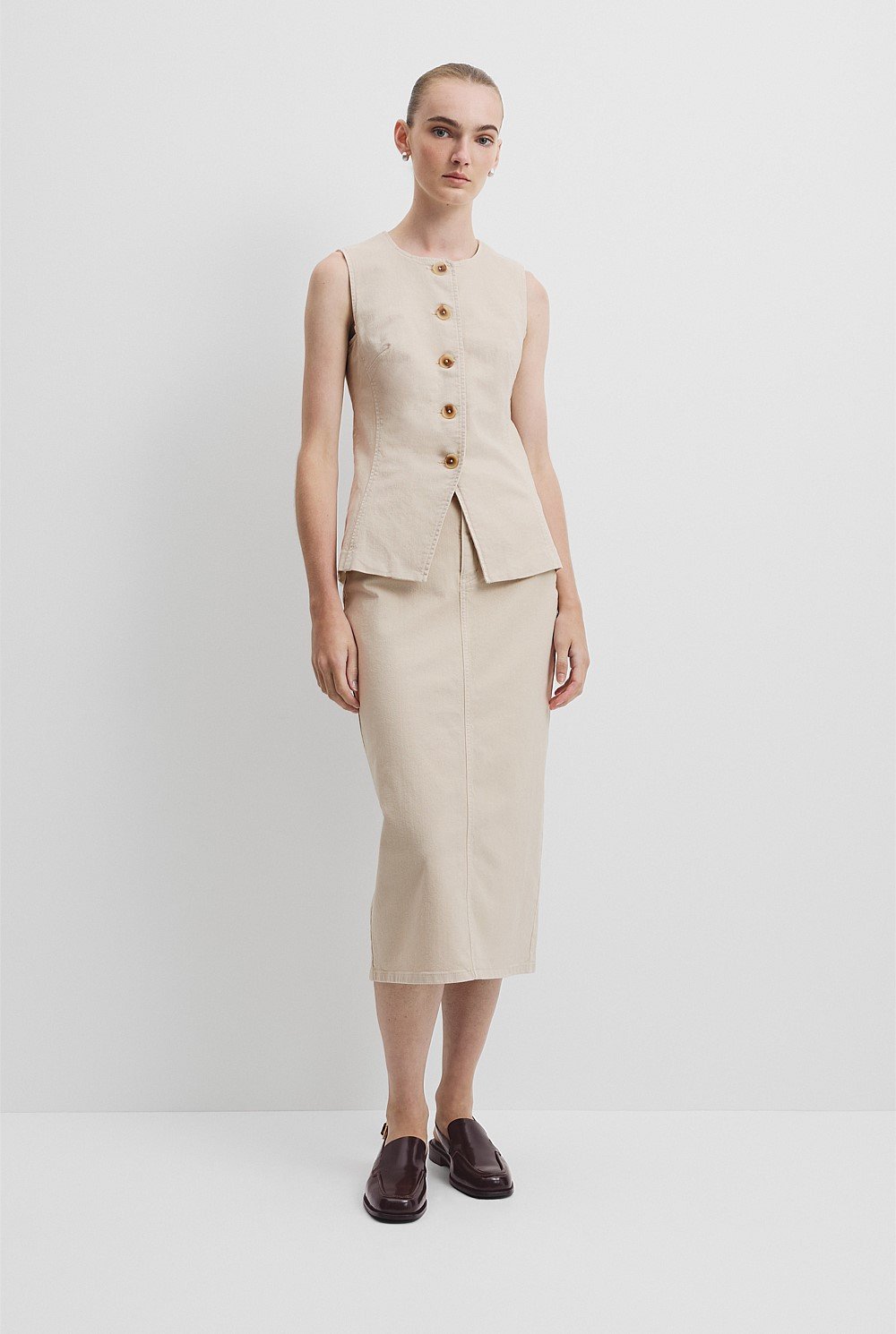 Recycled Cotton Denim Midi Skirt