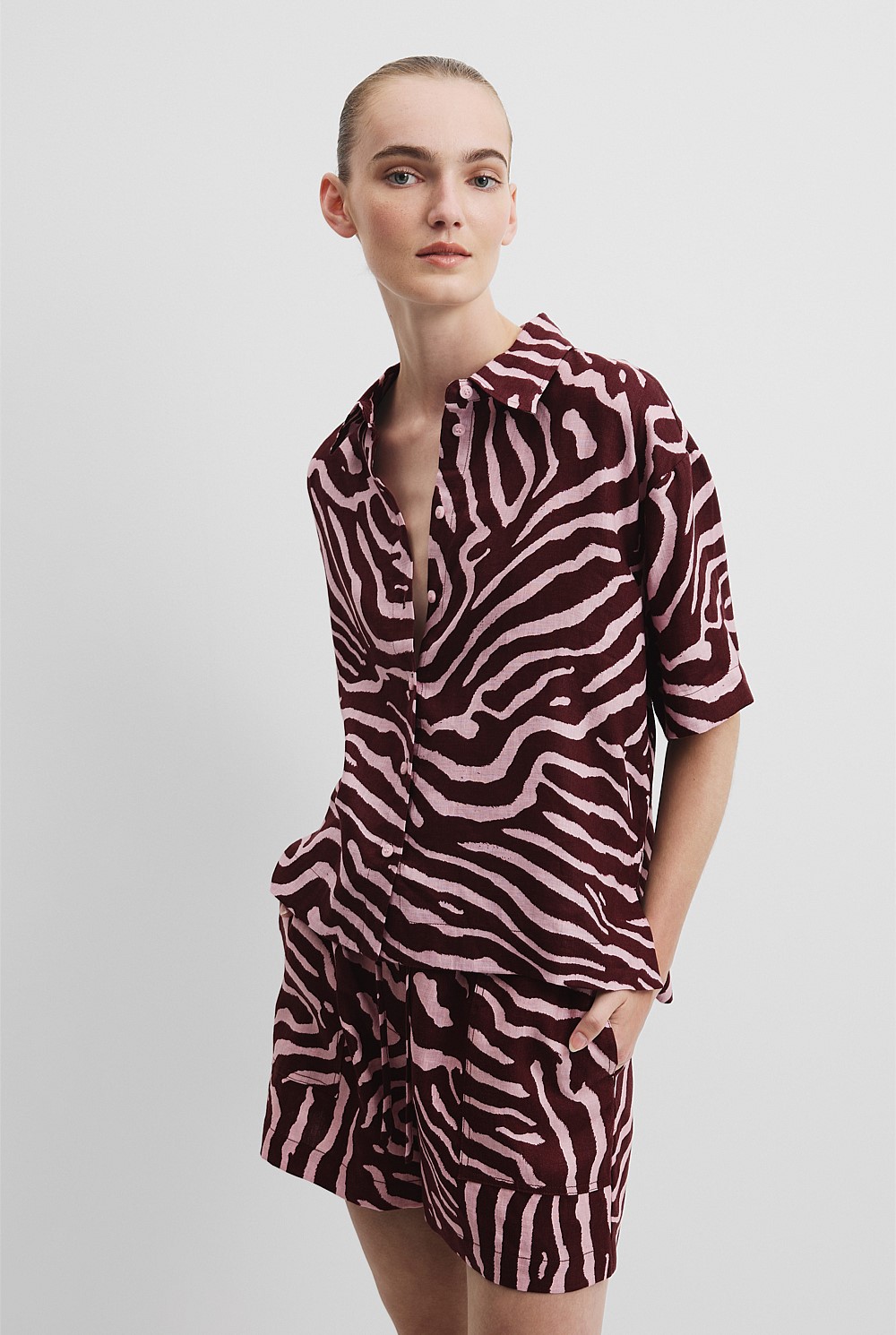 Organically Grown Print Short Sleeve Linen Shirt