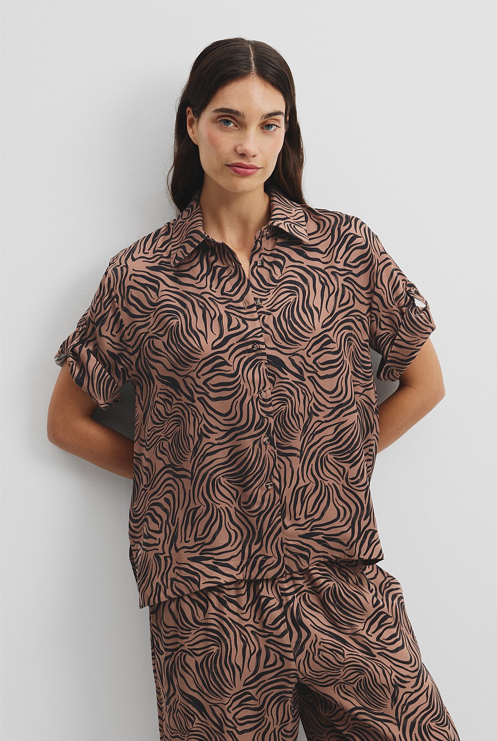 Print Short Sleeve Cupro Shirt