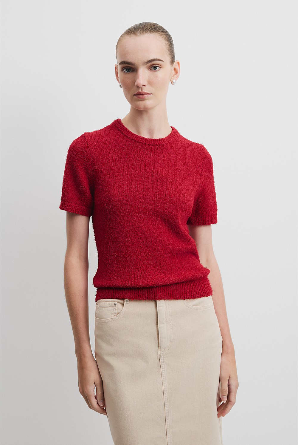 Australian Cotton Blend Boucle Knit T-Shirt