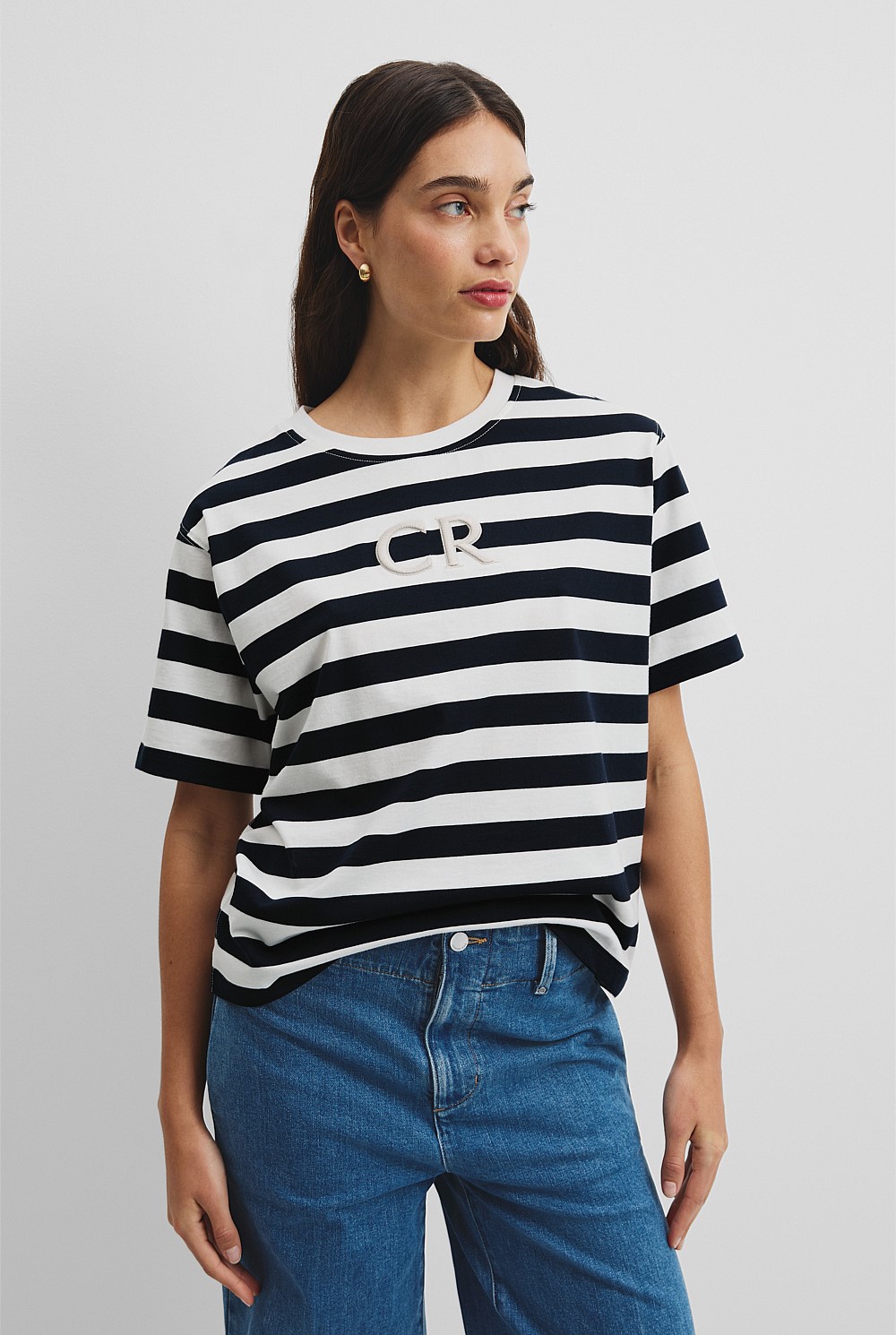 Australian Cotton Stripe CR Logo T-Shirt