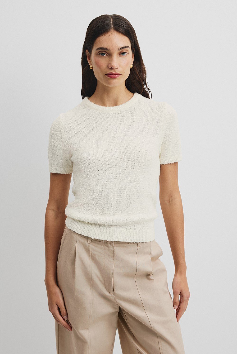 Australian Cotton Blend Boucle Knit T-Shirt