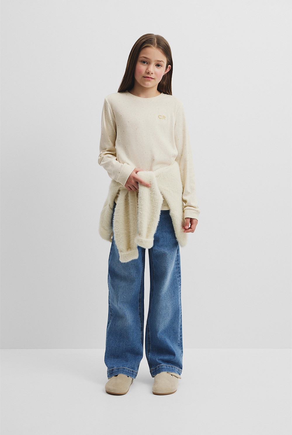 Organically Grown Cotton Long Sleeve Curved Logo T-Shirt