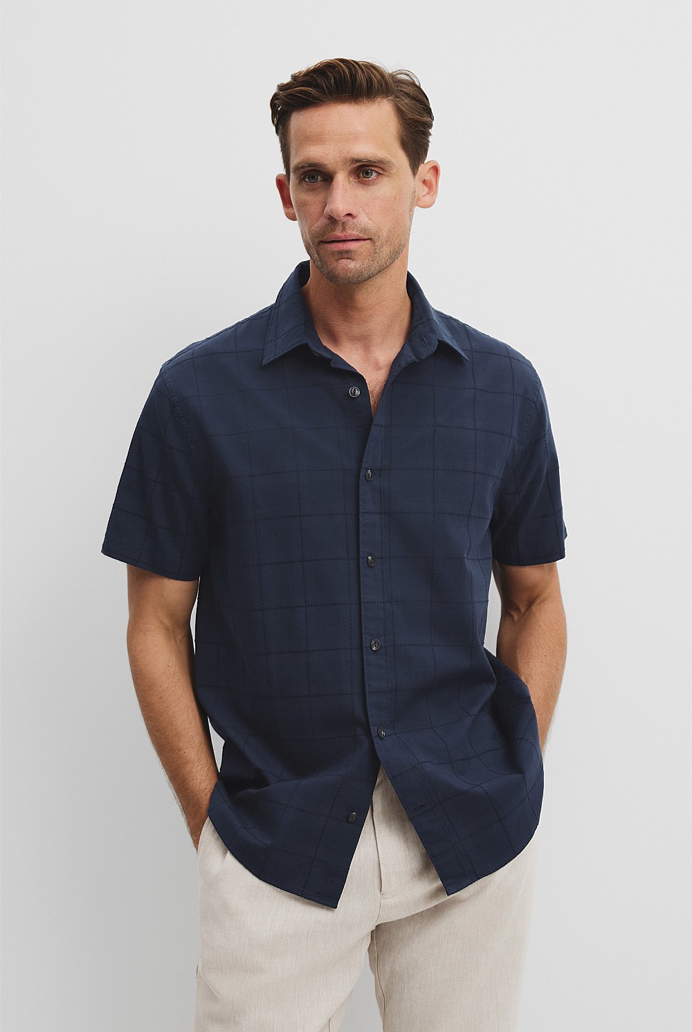 Short Sleeve Regular Fit Cotton Woven Check Shirt