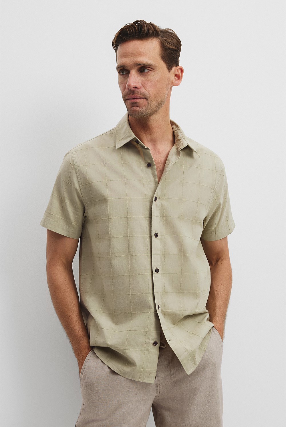 Short Sleeve Regular Fit Cotton Woven Check Shirt