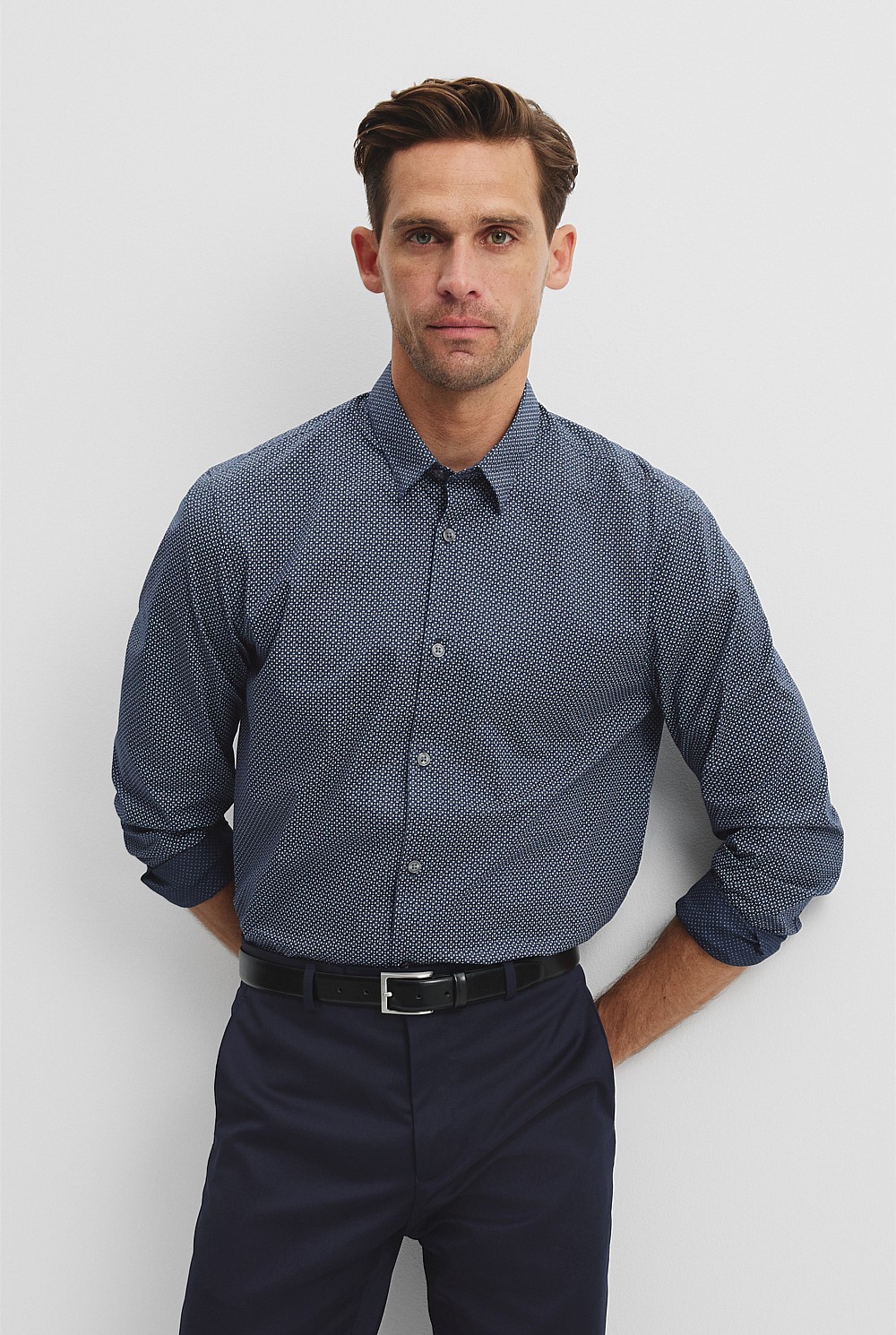 Long Sleeve Slim Fit Cotton Stretch Print Shirt