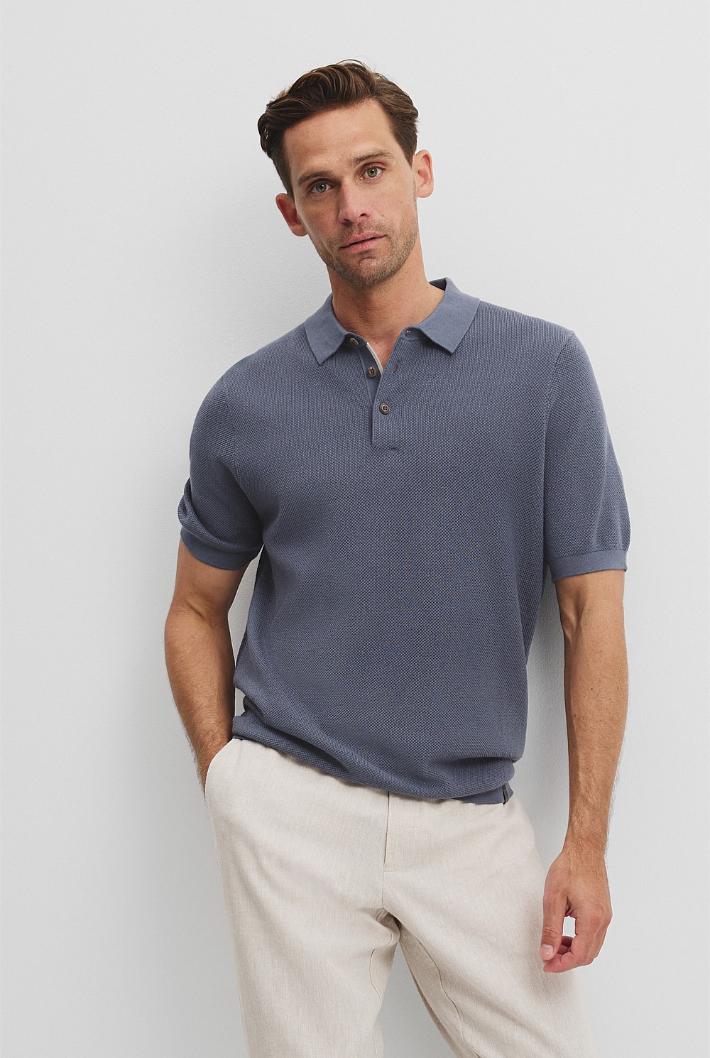 Short Sleeve Good Earth Cotton Pique Knit Polo